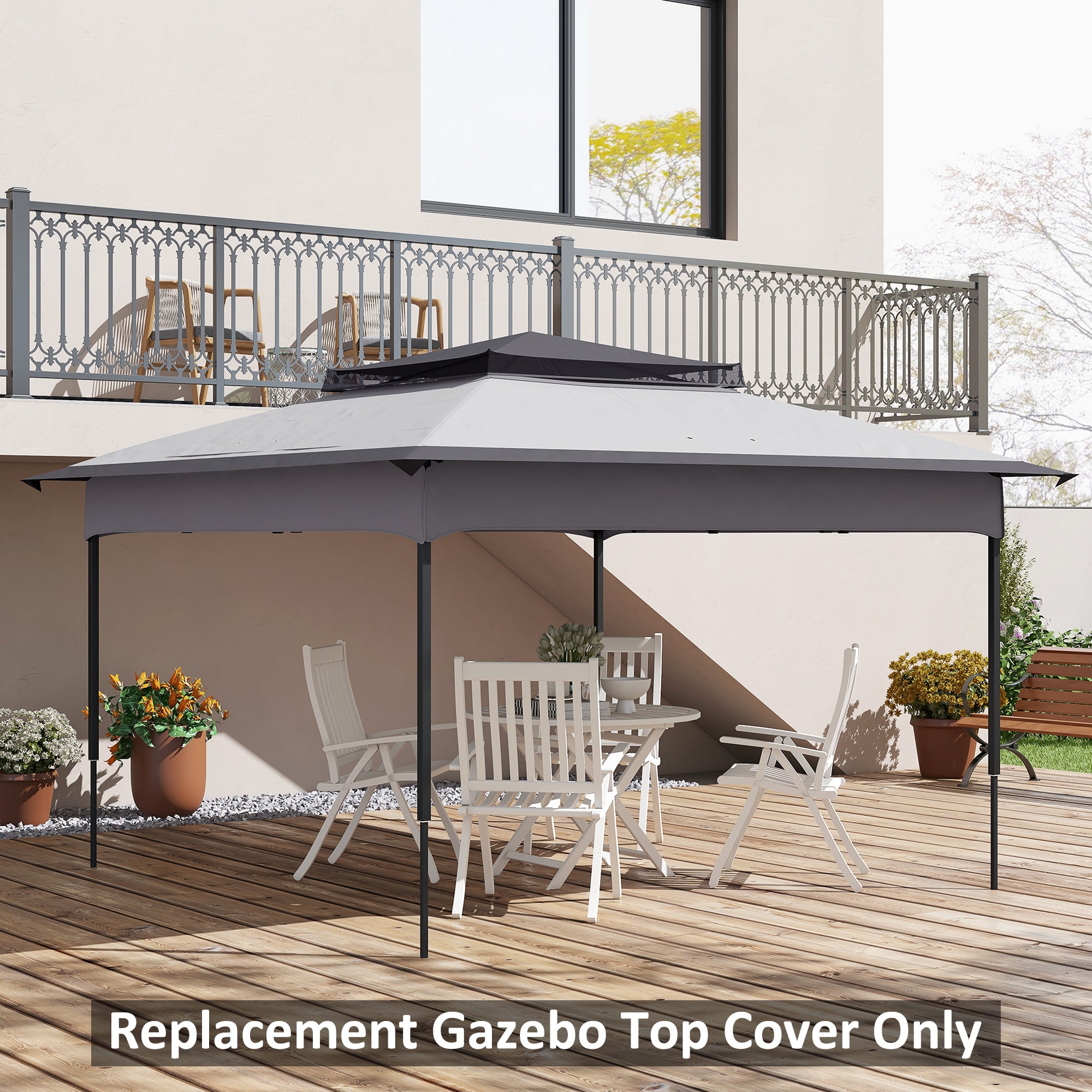 Outsunny Pop up Gazebo Cover, 2-Tier Gazebo Roof Replacement for 3.25m x 3.25m Frame, 30+ UV Protection, Grey