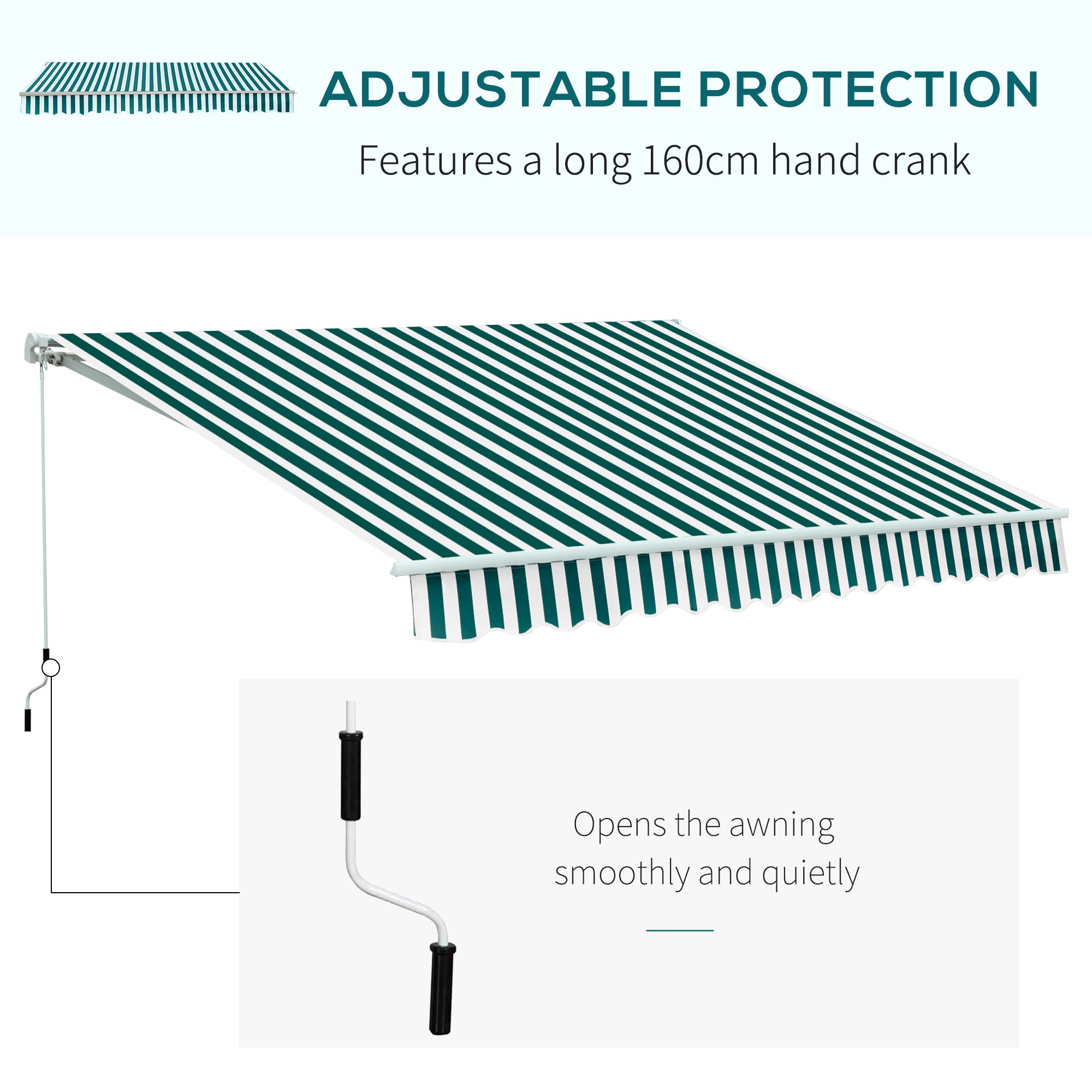HOMCOM 3.5 x 2.5m Garden Patio Manual Awning Canopy Sun Shade Shelter with New Winding Handle - Green/ White - Inspirely