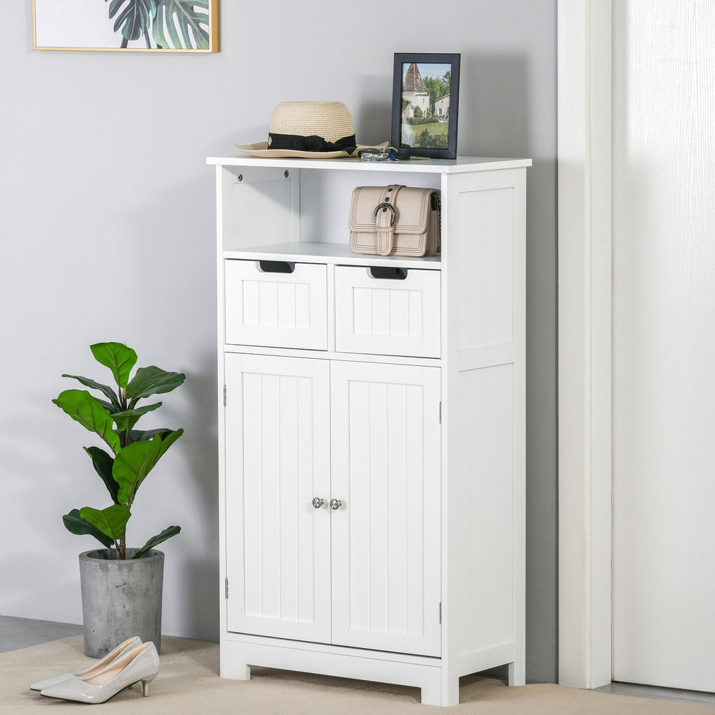 kleankin Bathroom Floor Cabinet Free Standing Storage Cupboard with 2 Drawers Adjustable Shelf White - Inspirely