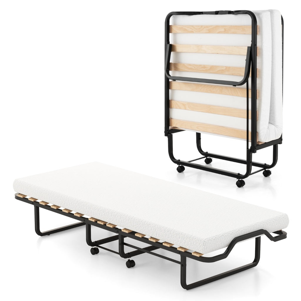 Folding Bed with Mattress Space-Saving Fold-Up for Easy Storage