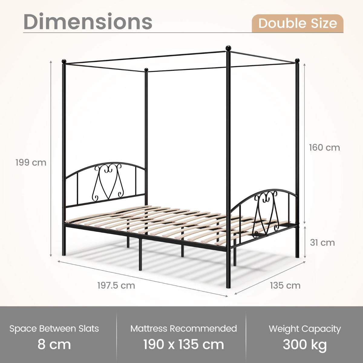 Double Size Metal Canopy Bed Frame-Black