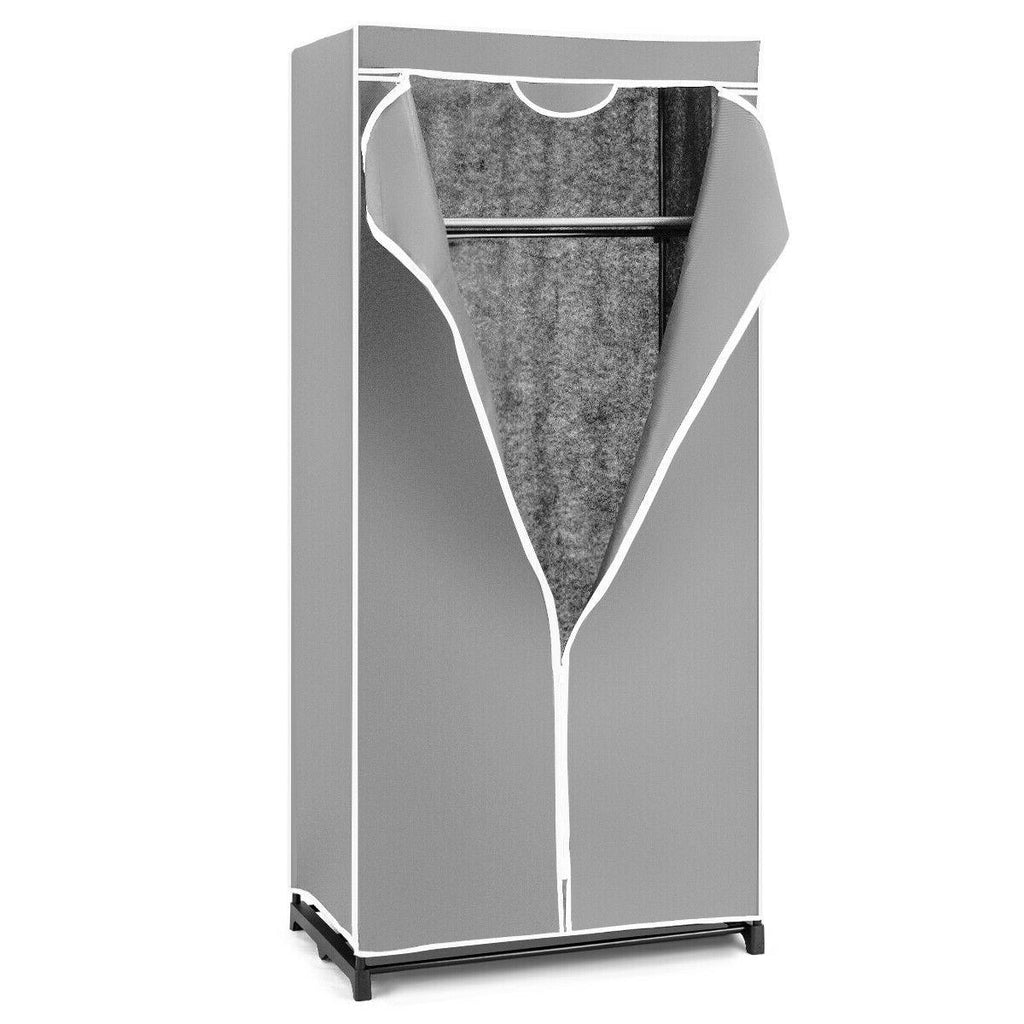 Double Canvas Wardrobe with Dust-proof Cover-Grey