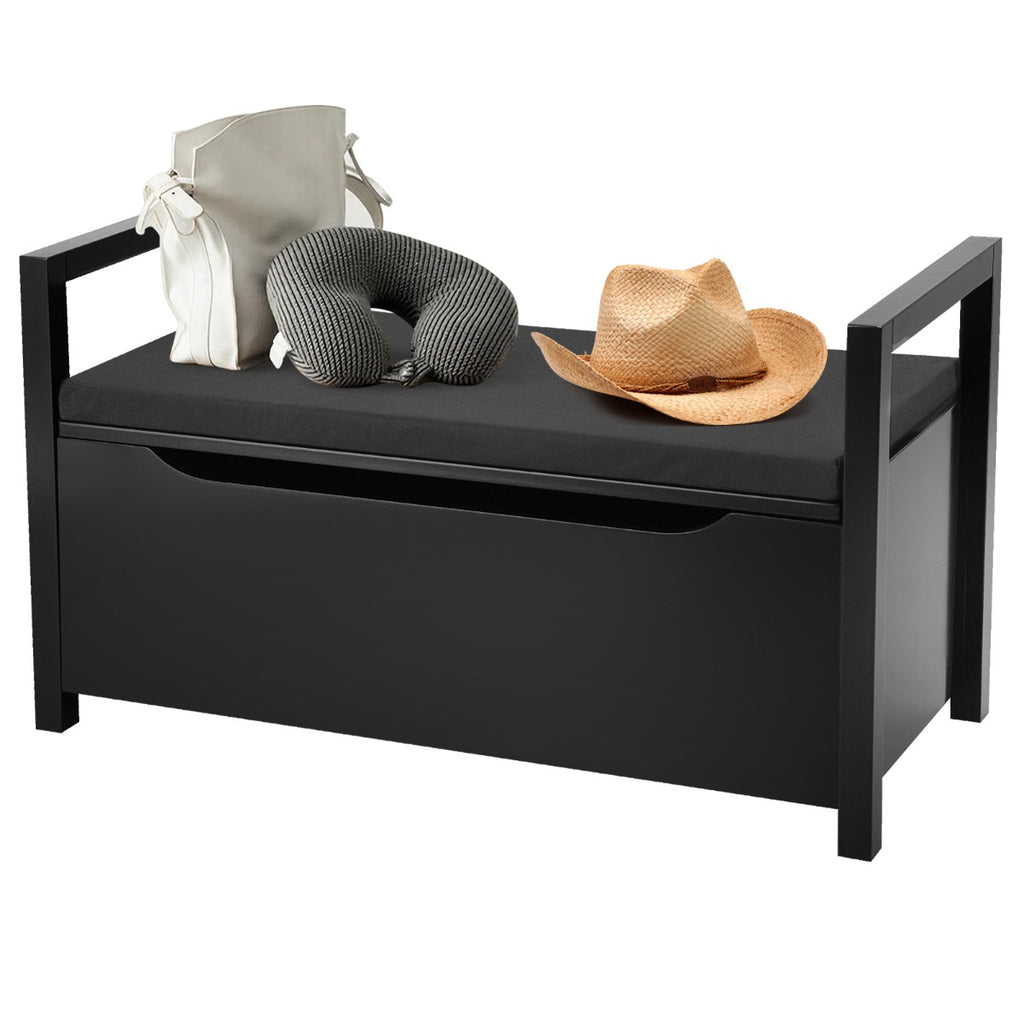 2-in-1 Wooden Shoe Changing Bench with Storage Space-Black