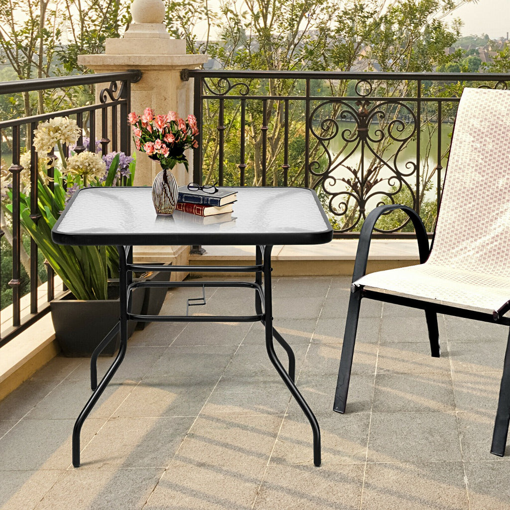 80CM Garden Dining Table with Tempered Glass and Parasol Hole-Size 2
