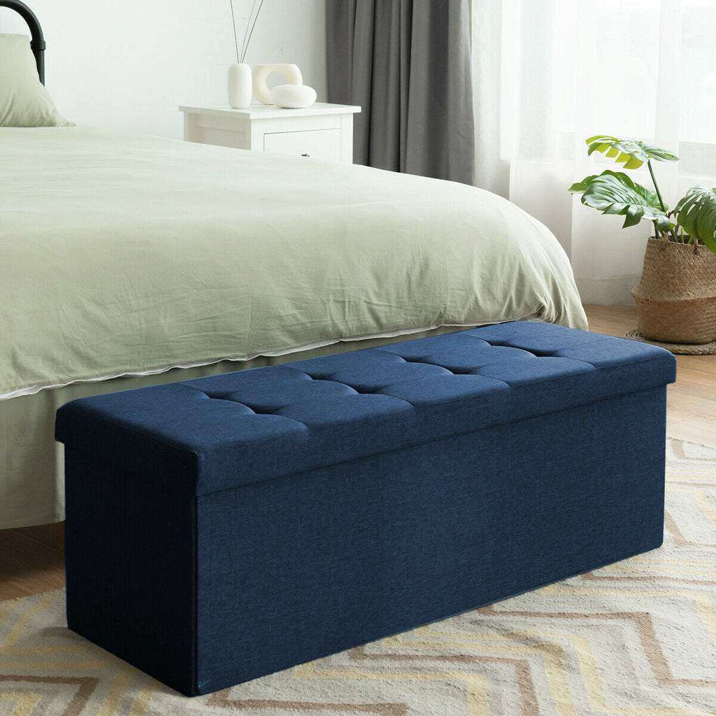 Folding Storage Ottoman Bench with Lid for Hallway Navy