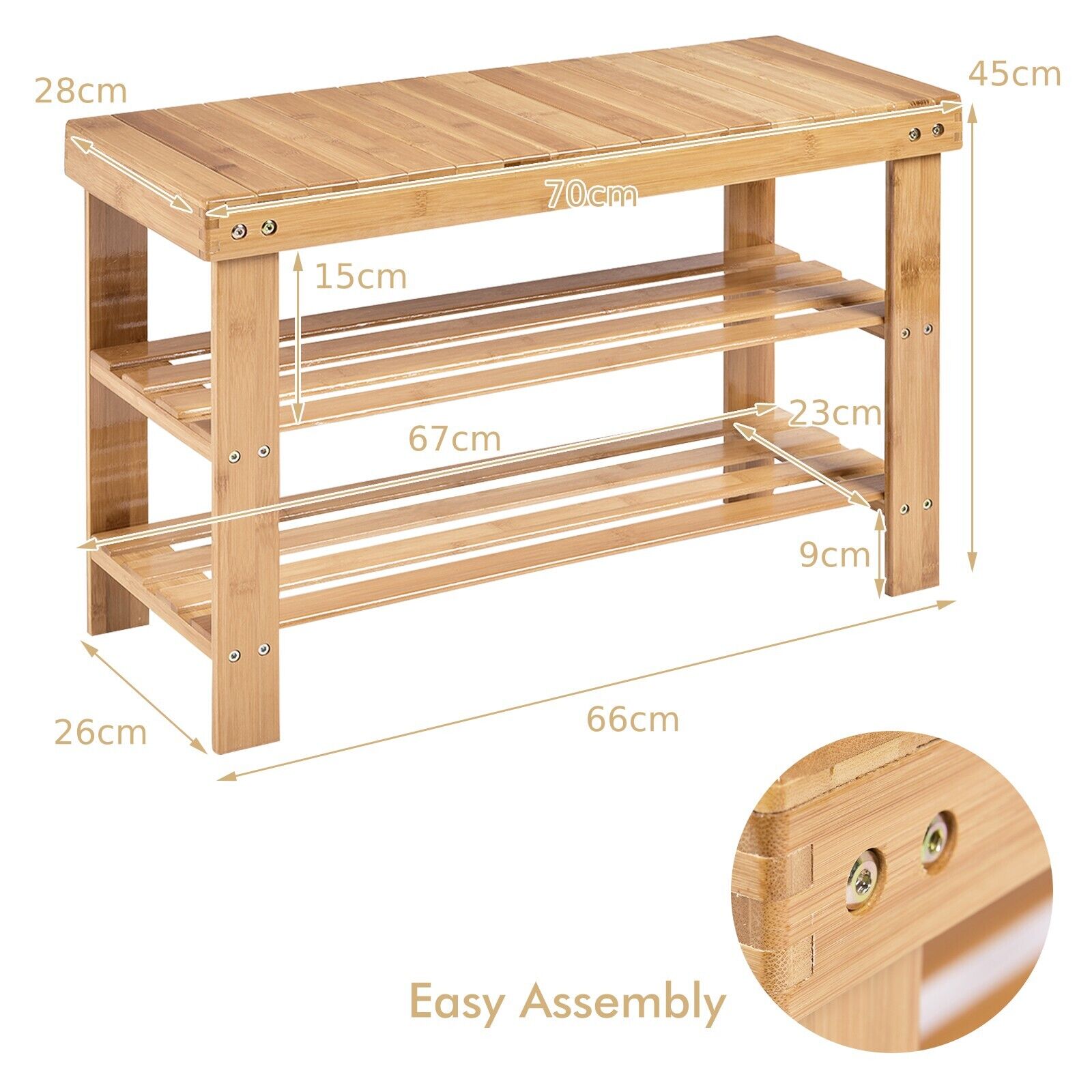 3 Tier Bamboo Shoe Bench for Entryway Natural