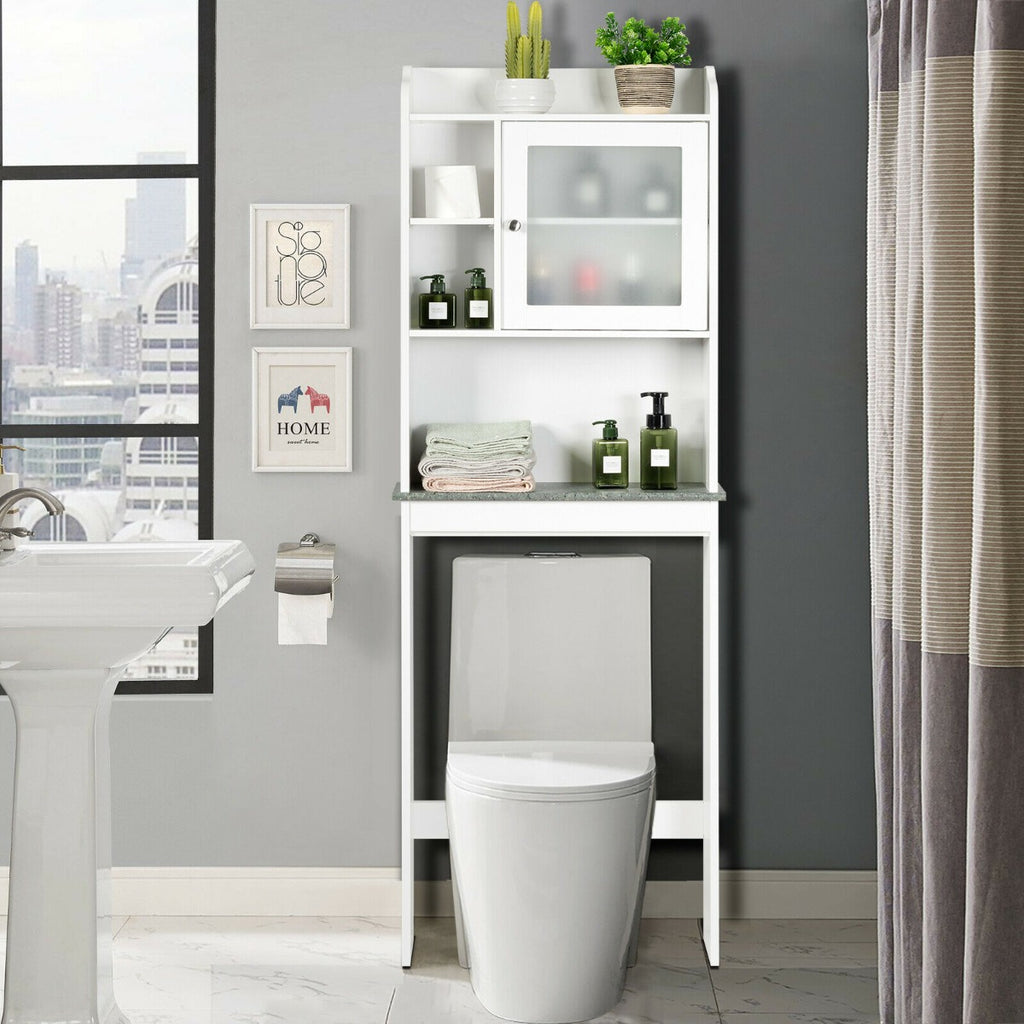 Over-The-Toilet Cabinet with Open Shelves and Door