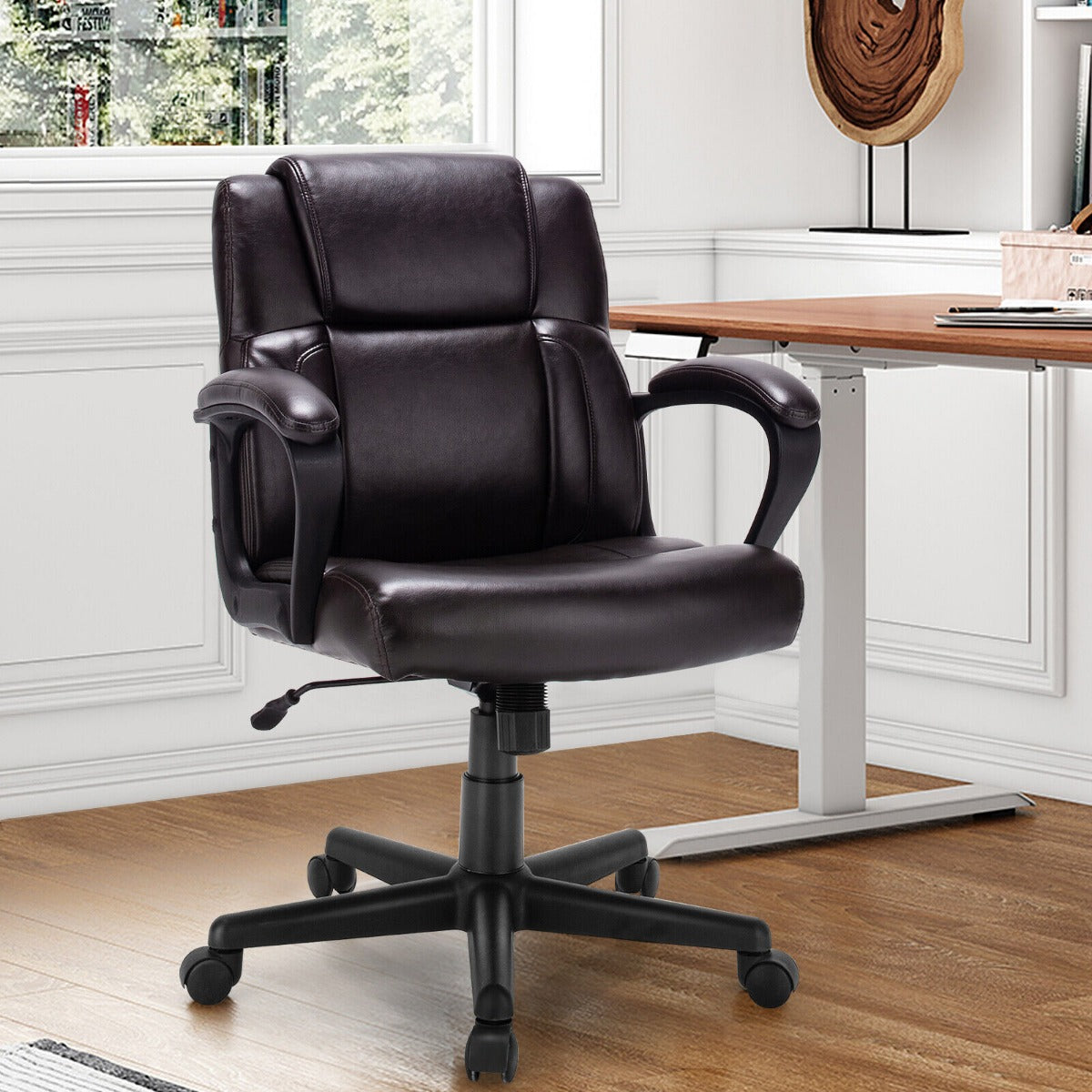 Modern Mid-Back PU Leather Office Chair with Adjustable Height