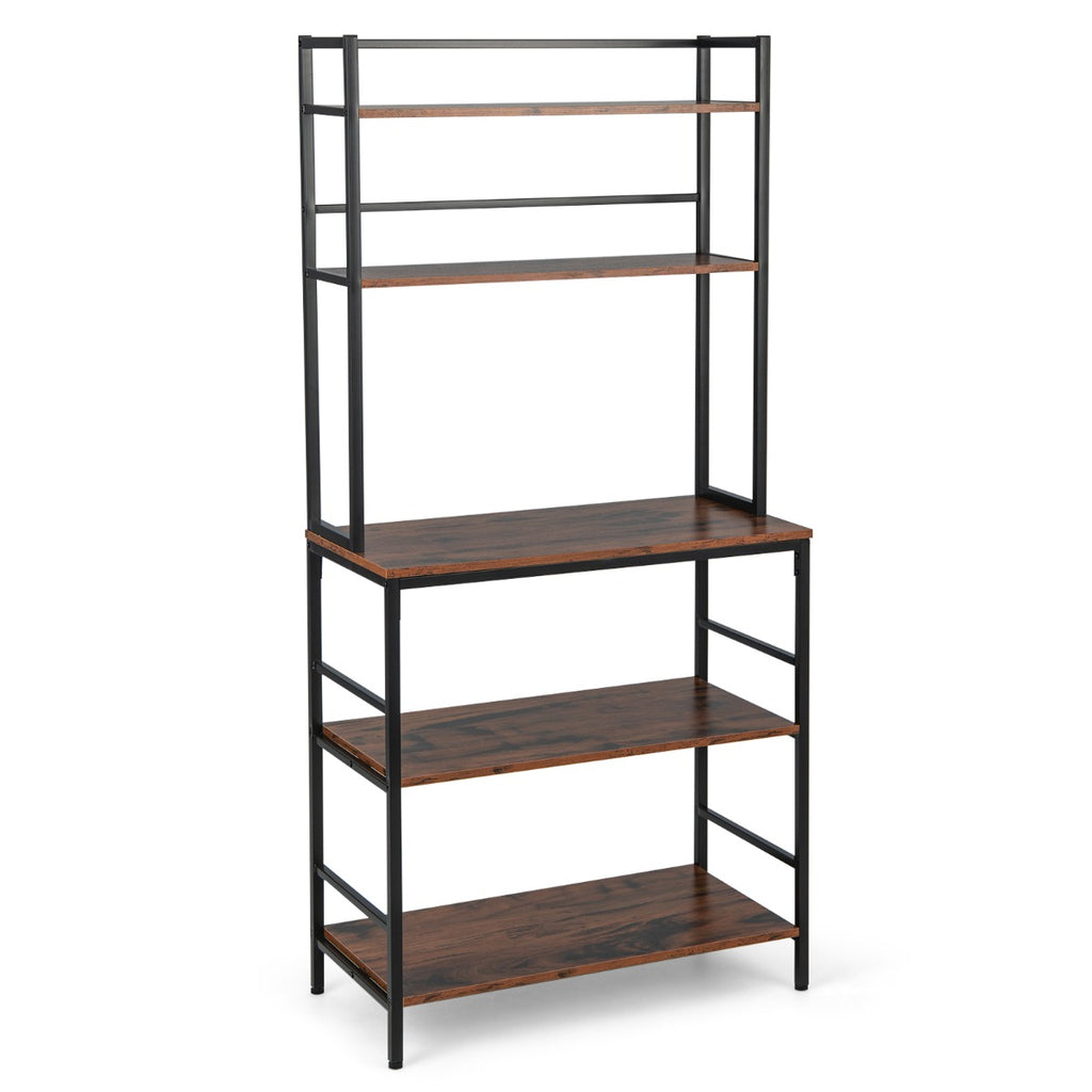 5-Tier Kitchen Bakers Rack with Hutch-Rustic Brown