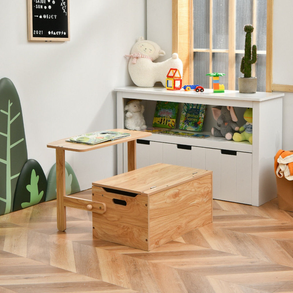 3-in-1 Kids Table and Chair Set with Toy Storage Box-Natural