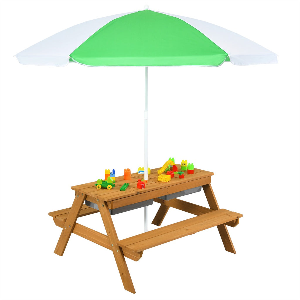 Kids Picnic Table with Umbrella-White