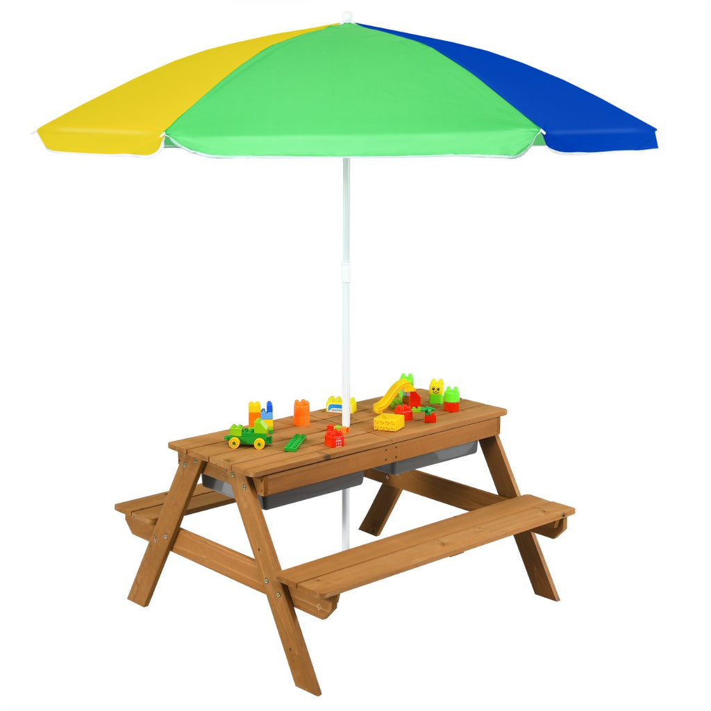 Kids Picnic Table with Umbrella-Yellow; Blue