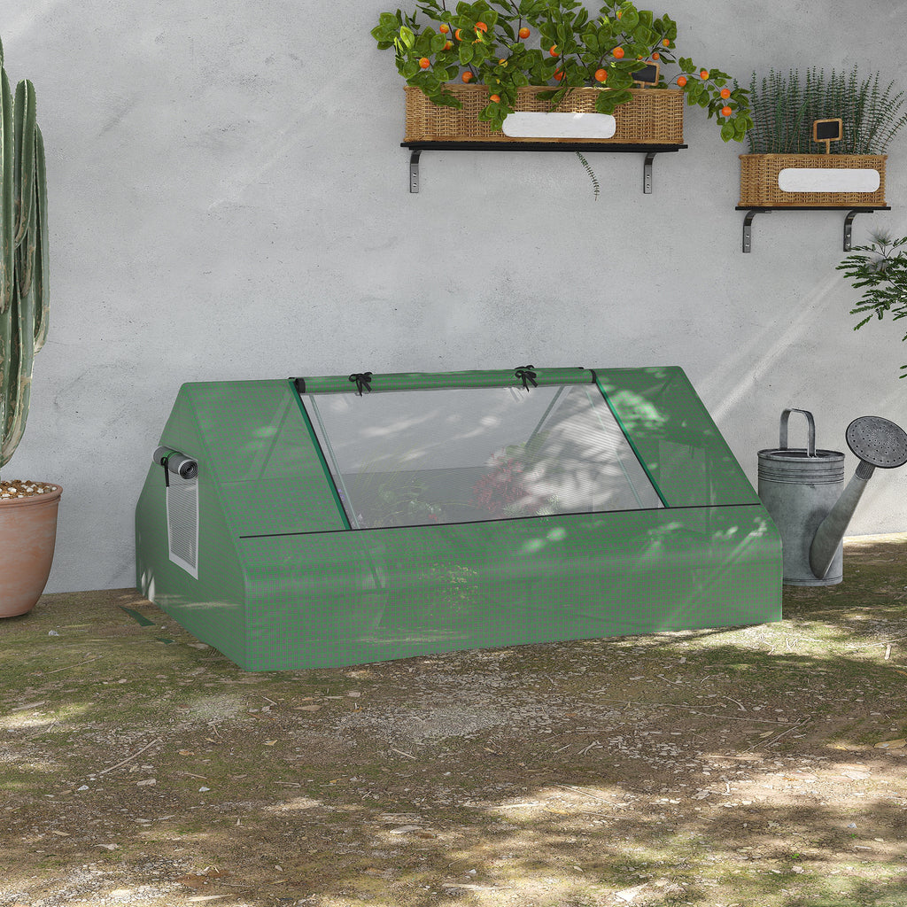 Outsunny Mini Greenhouse, Portable Garden Small Greenhouse with Zipped Windows and Door, 180 x 140 x 80cm, Dark Green
