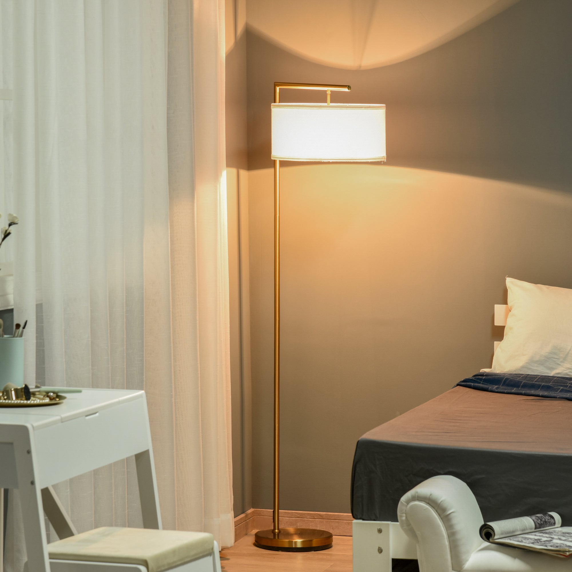 Modern Floor Lamp Tall Pole Light with Linen Shade E27 Holder for Home Office - Inspirely