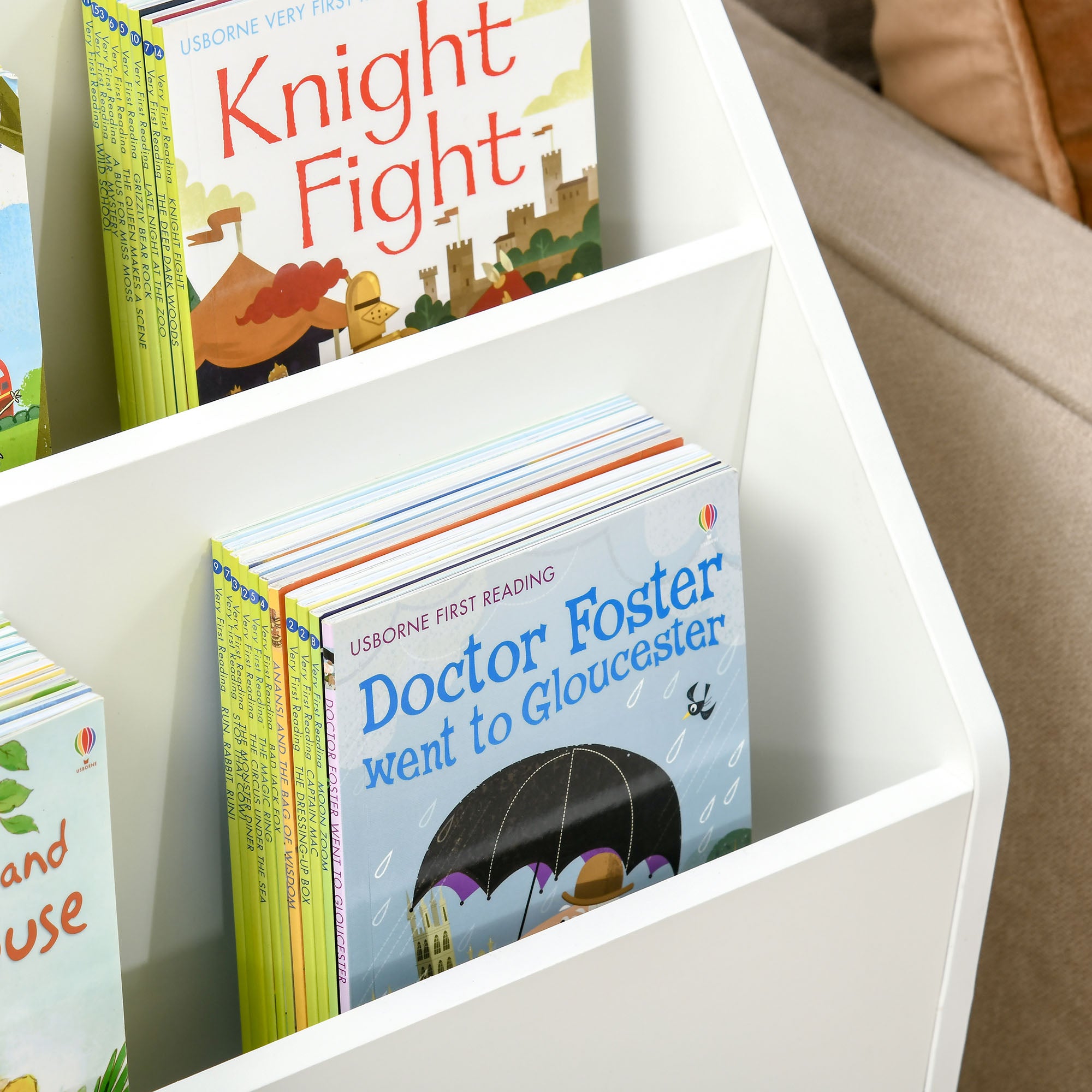HOMCOM Kids Bookshelf, Toy Organiser, with Storage Drawer, Wheels, White