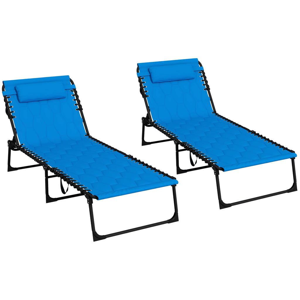 Outsunny Foldable Sun Lounger Set with 5-level Reclining Back, Outdoor Tanning Chairs w/ Padded Seat, Outdoor Sun Loungers w/ Side Pocket