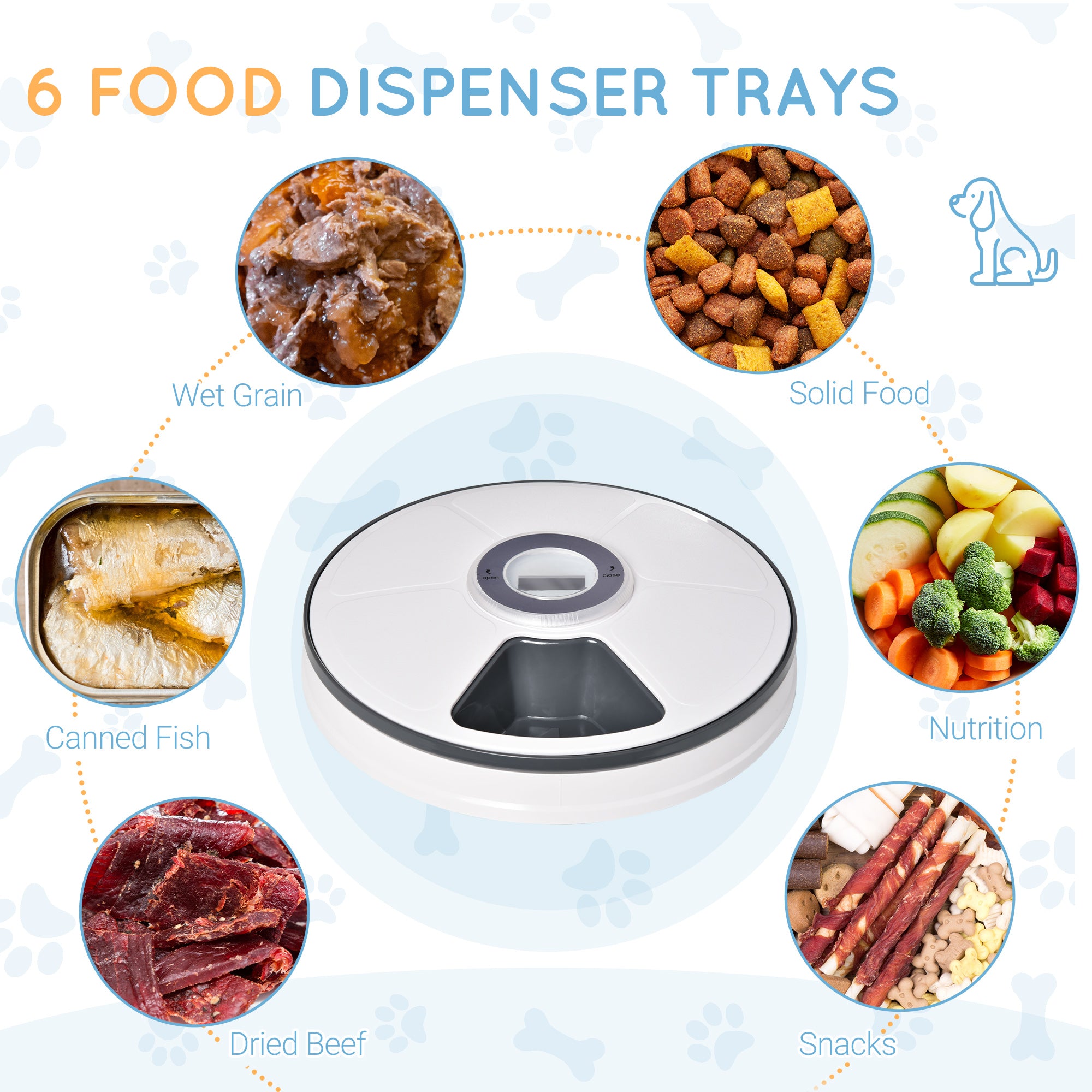 Pet Feeder with Digital Timer, 6-Meal Food Dispenser Trays for Wet or Dry Food - Inspirely