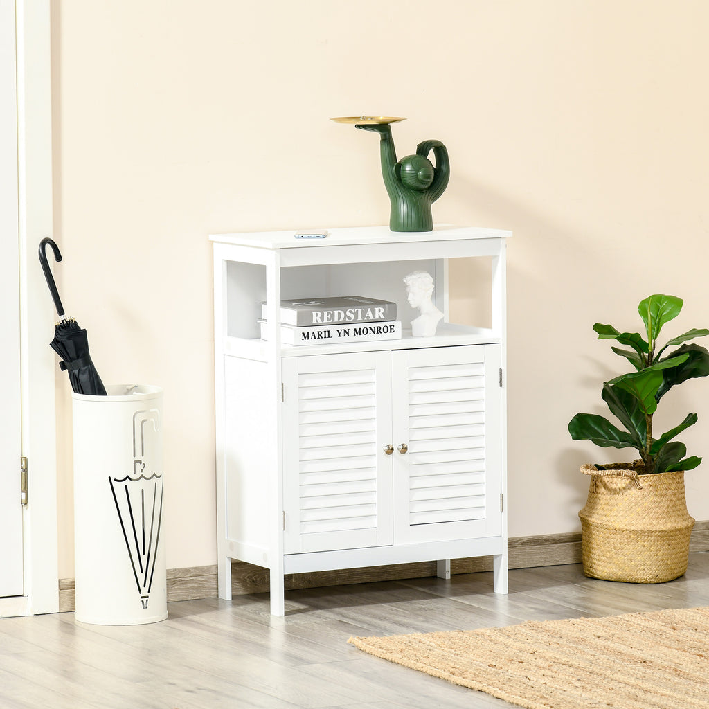 kleankin Freestanding Bathroom Storage Cabinet Organizer Cupboard with Double Shutter Doors Wooden Furniture White - Inspirely