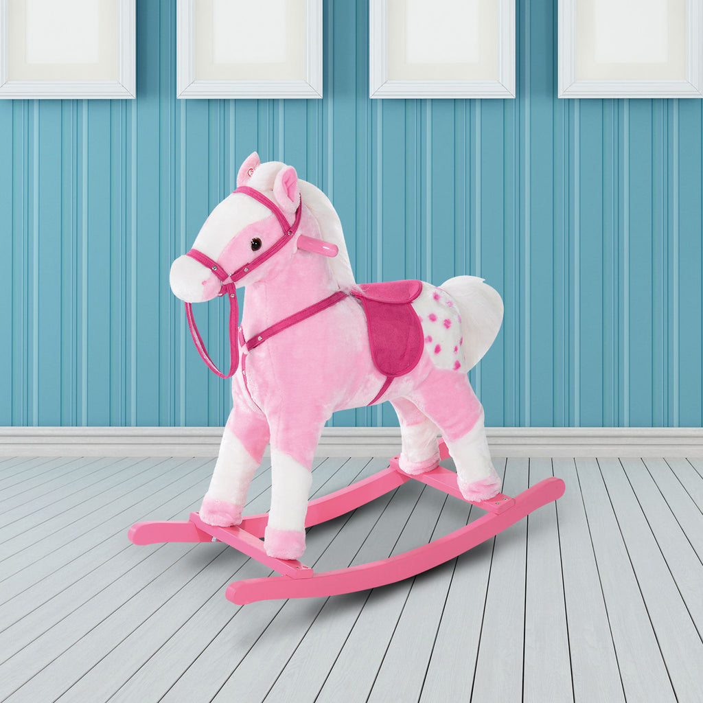 HOMCOM Childrens Plush Rocking Horse with Sound-Pink