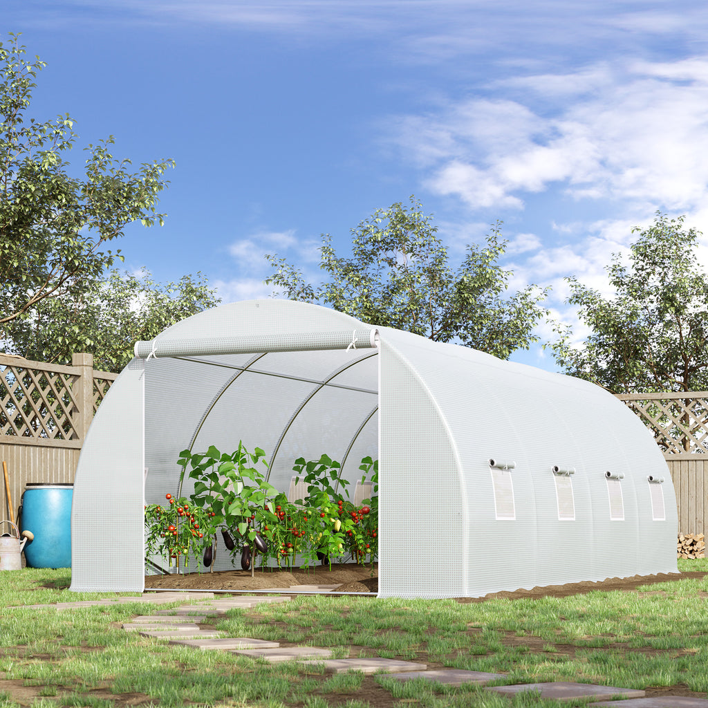 Outsunny 6 x 3 x 2 m Polytunnel Greenhouse Walk in Pollytunnel Tent with Metal Frame Zippered Door and 8 Windows for Garden and Backyard White