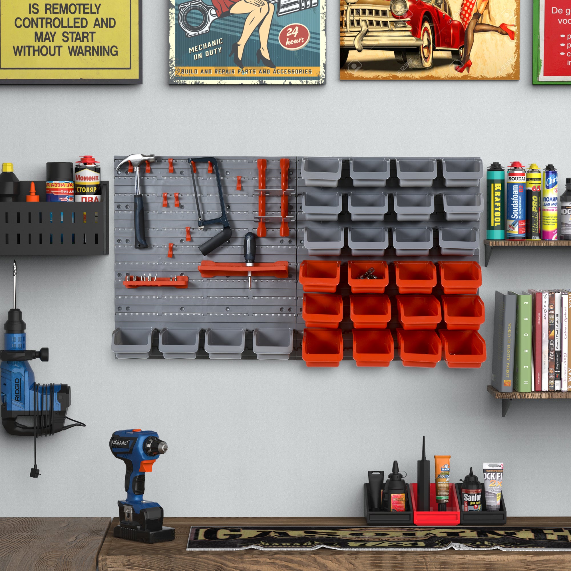 PP Wall Mounted Tools & Hardware Storage Unit, Containers