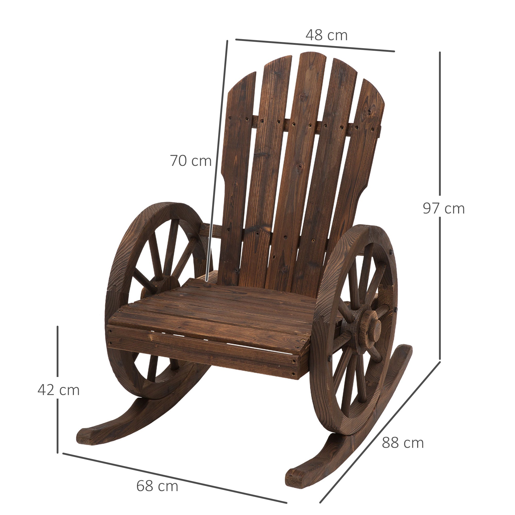 Outsunny Wooden Adirondack  Rocking Chair Reclining Armchair Outdoor Garden Furniture Patio Porch Rocker - Carbonized Wood Colour - Inspirely