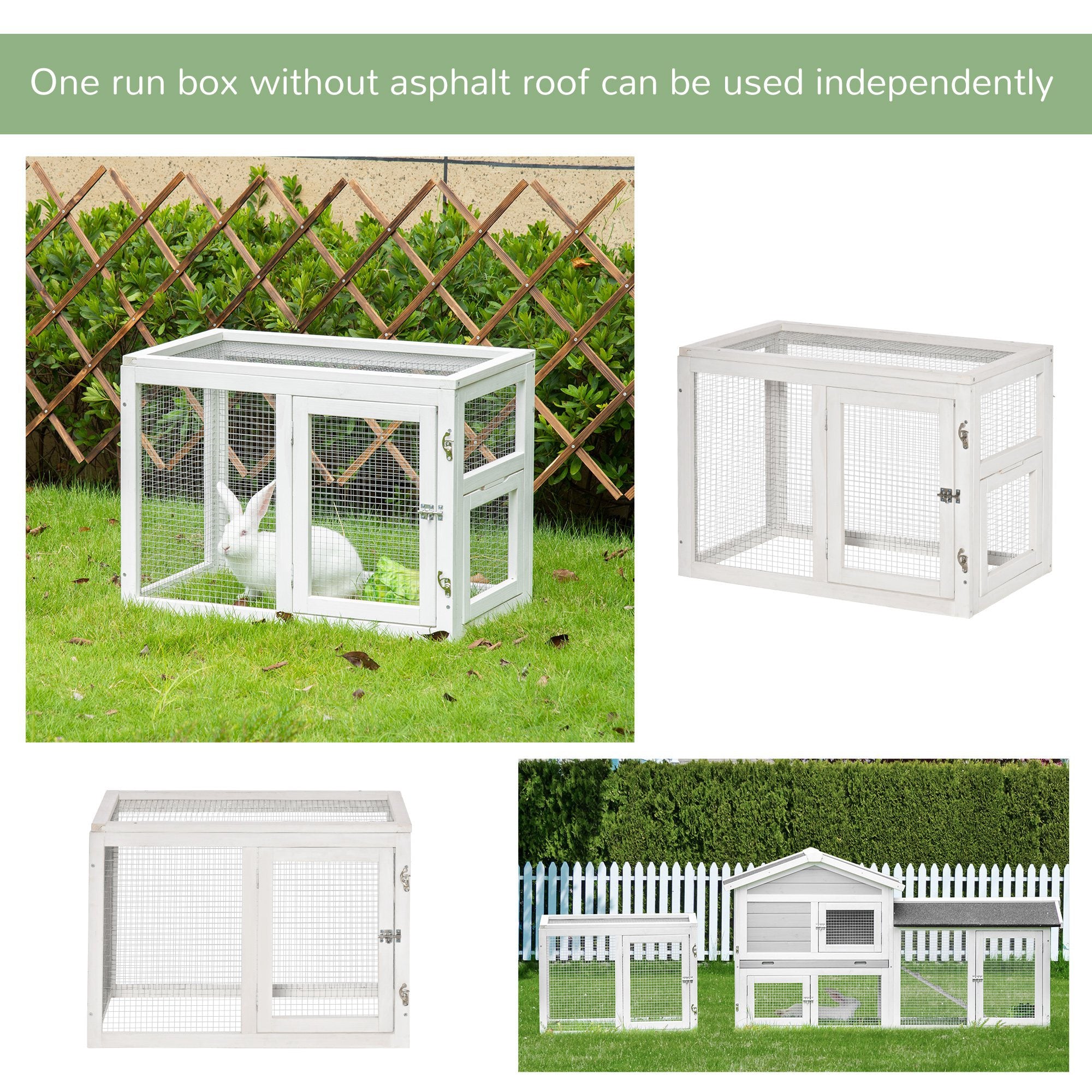 PawHut 2 Tier Wooden Rabbit Hutch Small Pet House Bunny Run Cage with Pull Out Tray Ramps Lockable Doors Large Run Area Asphalt Roof for Outdoor Grey - Inspirely