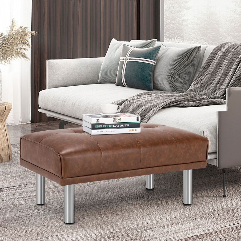 Leather Tufted Upholstered Ottoman Bench for Living Room Entryway-Coffee