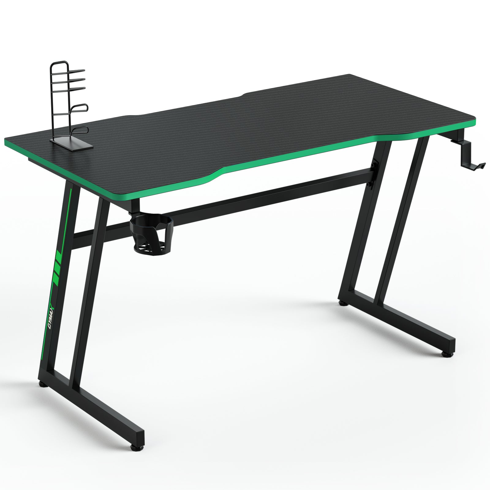 Z-Shaped Computer Desk with Headphone Hook and Cup Holder-Green