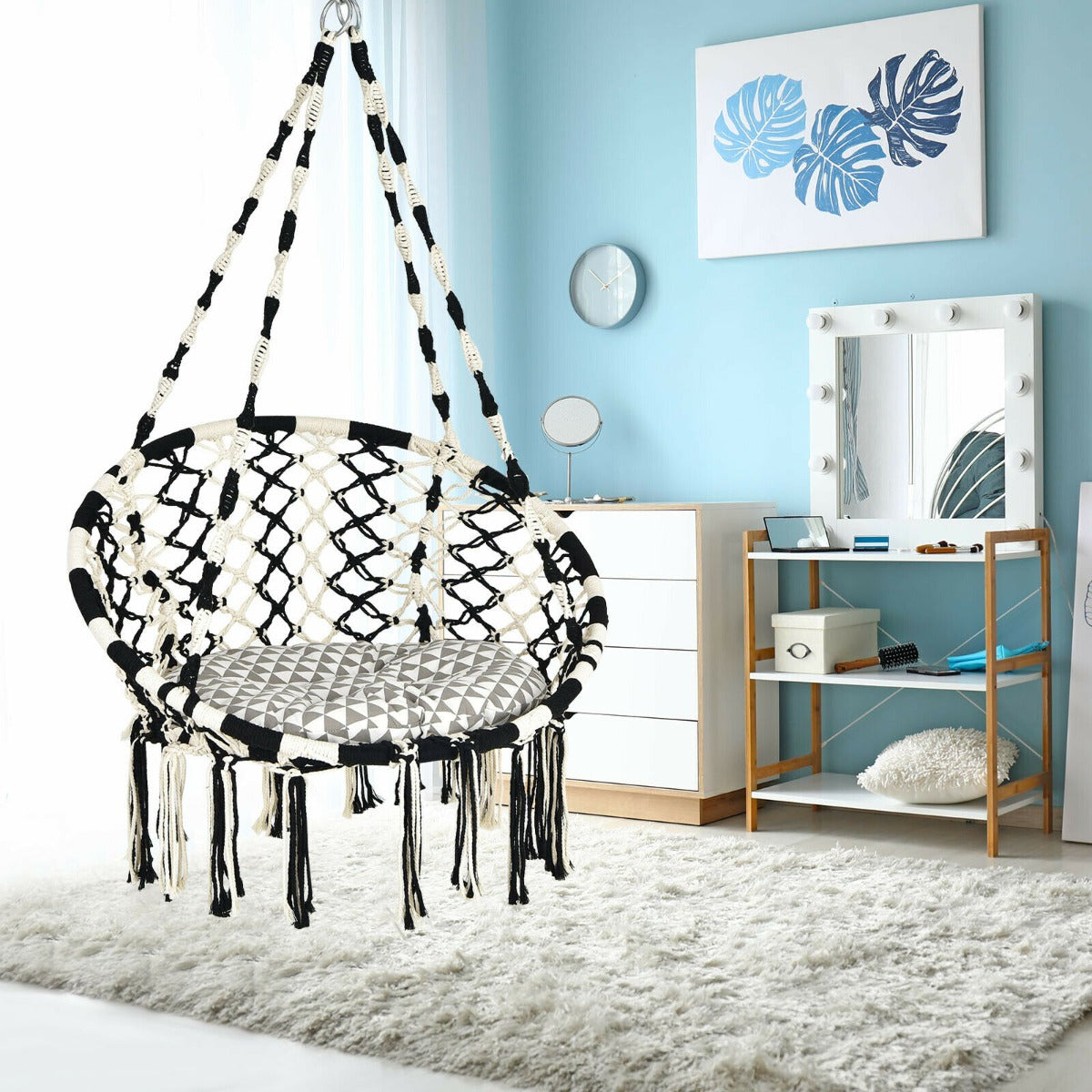 Cotton Weave Relax Swing Chair with Soft Cushion and Fringes