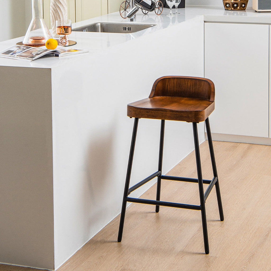 Low-Back Bar Stool with Backrest Footrest and Saddle Seat for Kitchen Pub-Coffee