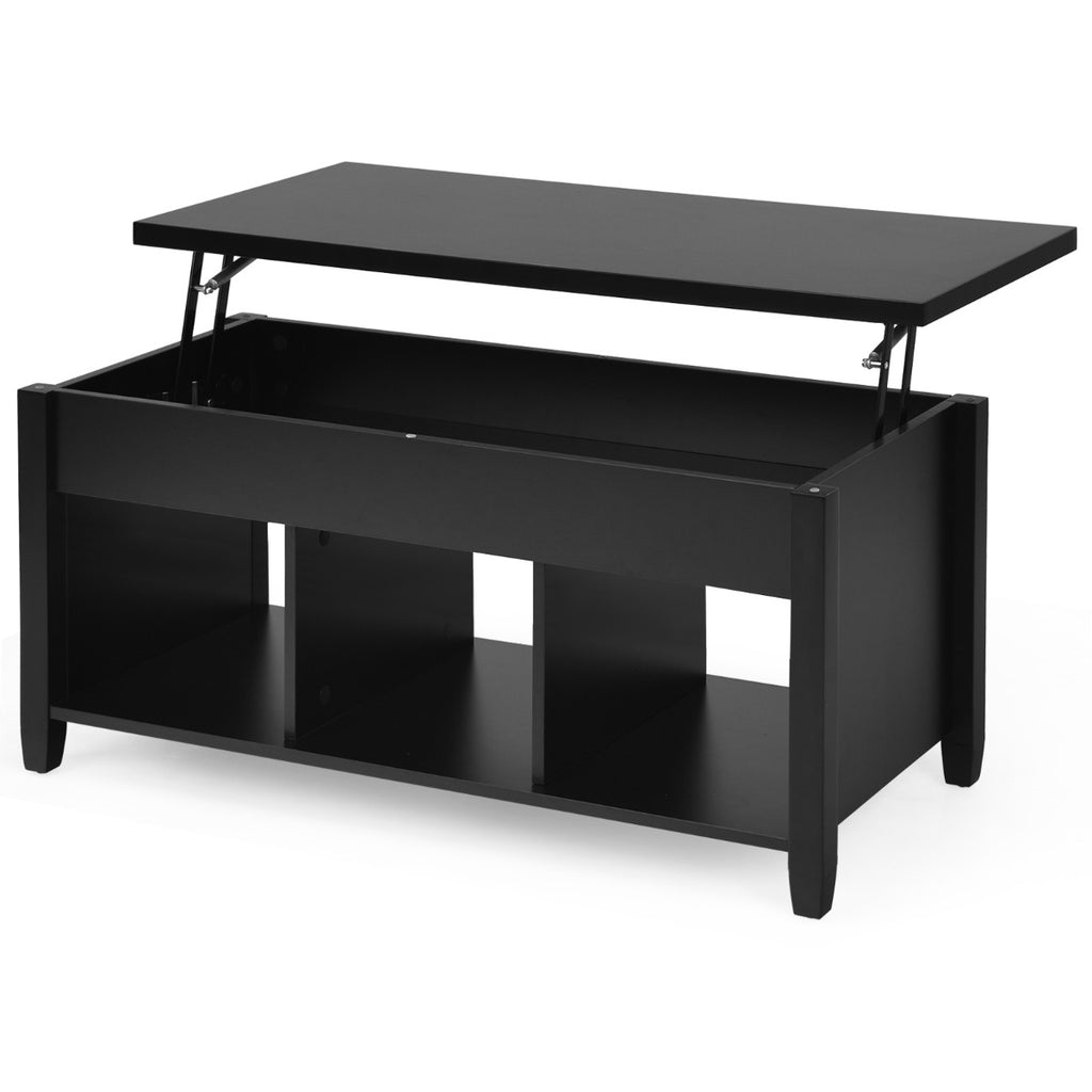 Rising Center Table with Lift Top Hidden Compartment-Black