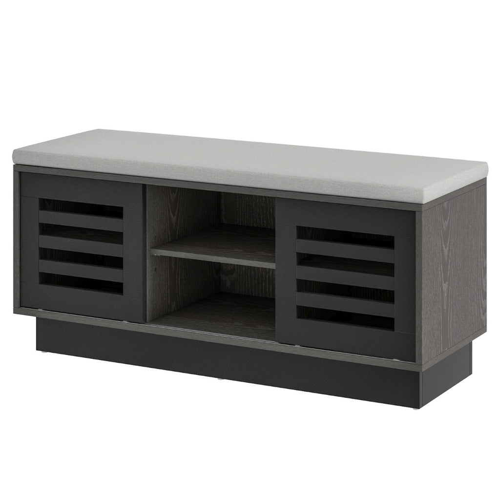 Shoe Bench with 6 Storage Compartments and 3 Adjustable Shelves and Cushion-Dark Grey