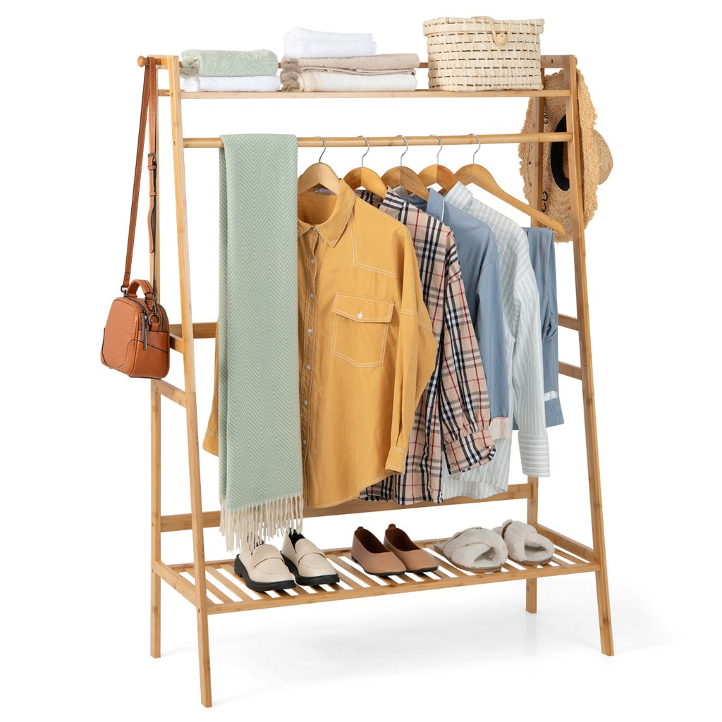 Bamboo Clothing Rack with Top Shelf-Natural