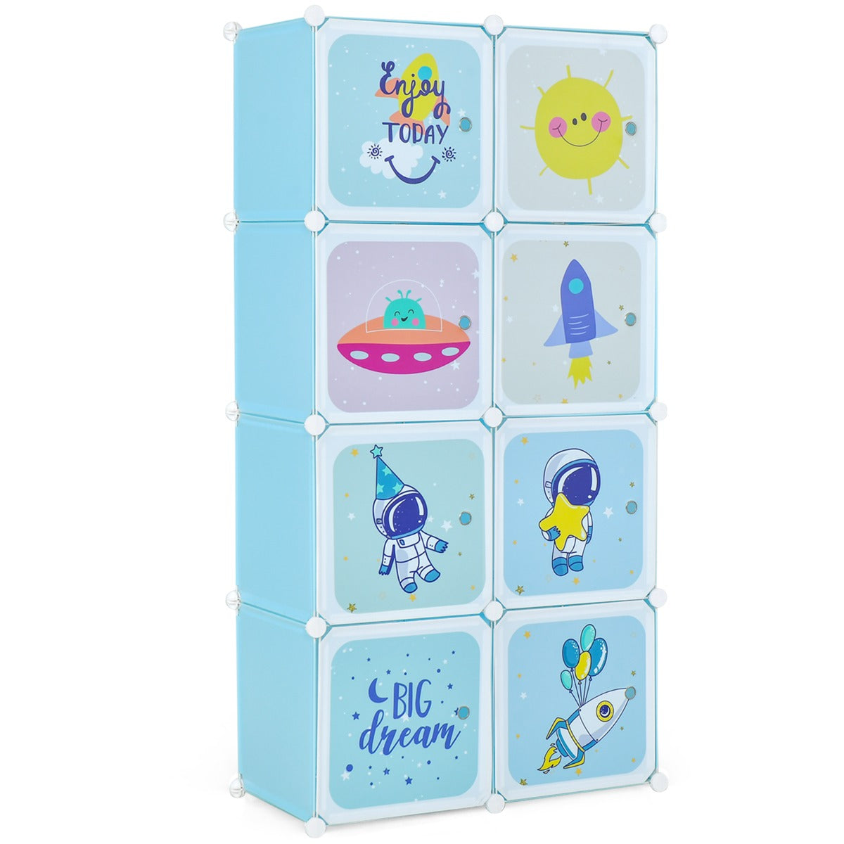 8-cube Baby Closet Organizer with Doors and Hanging Section-Blue