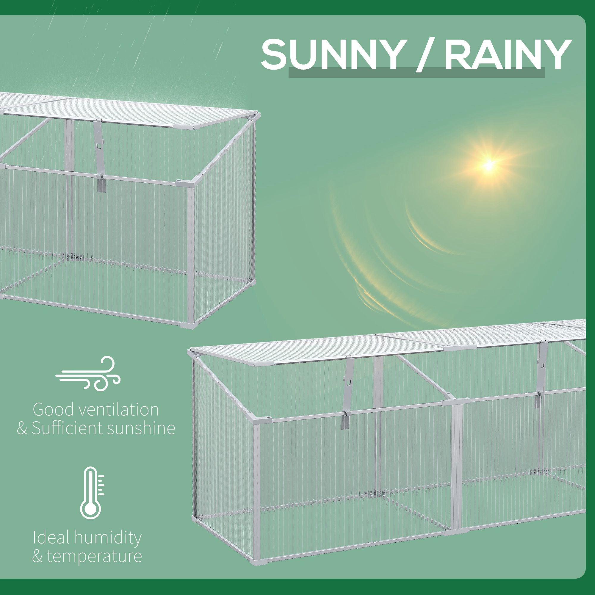 Outsunny Outdoor Greenhouse Polycarbonate Grow House Flower Vegetable Plants Raised Bed Garden Aluminium Cold Frame 180 x 51 x 51 cm