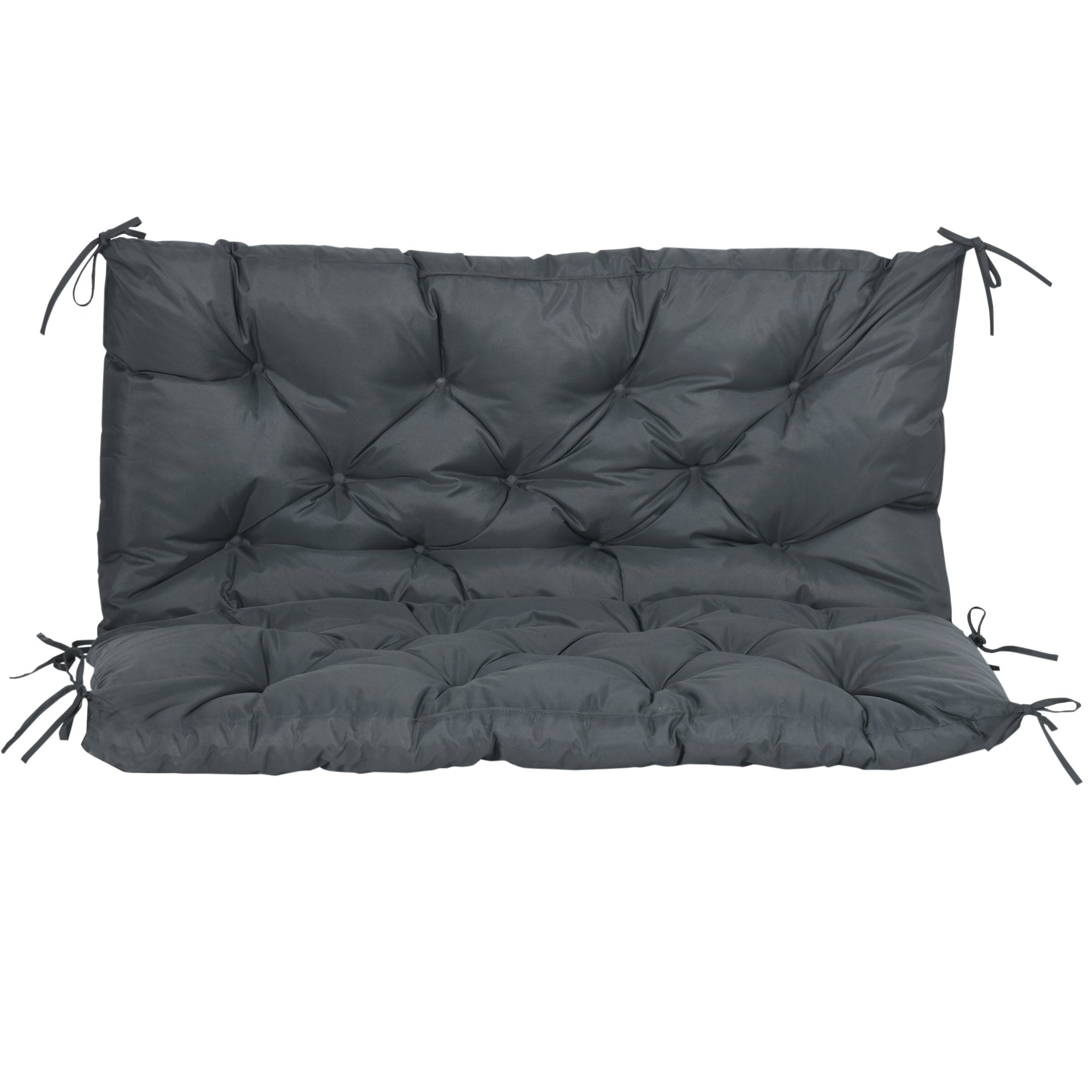 Outsunny 2 Seater Bench Cushion, Garden Chair Cushion with Back and Ties for Indoor and Outdoor Use, 98 x 100 cm, Dark Grey