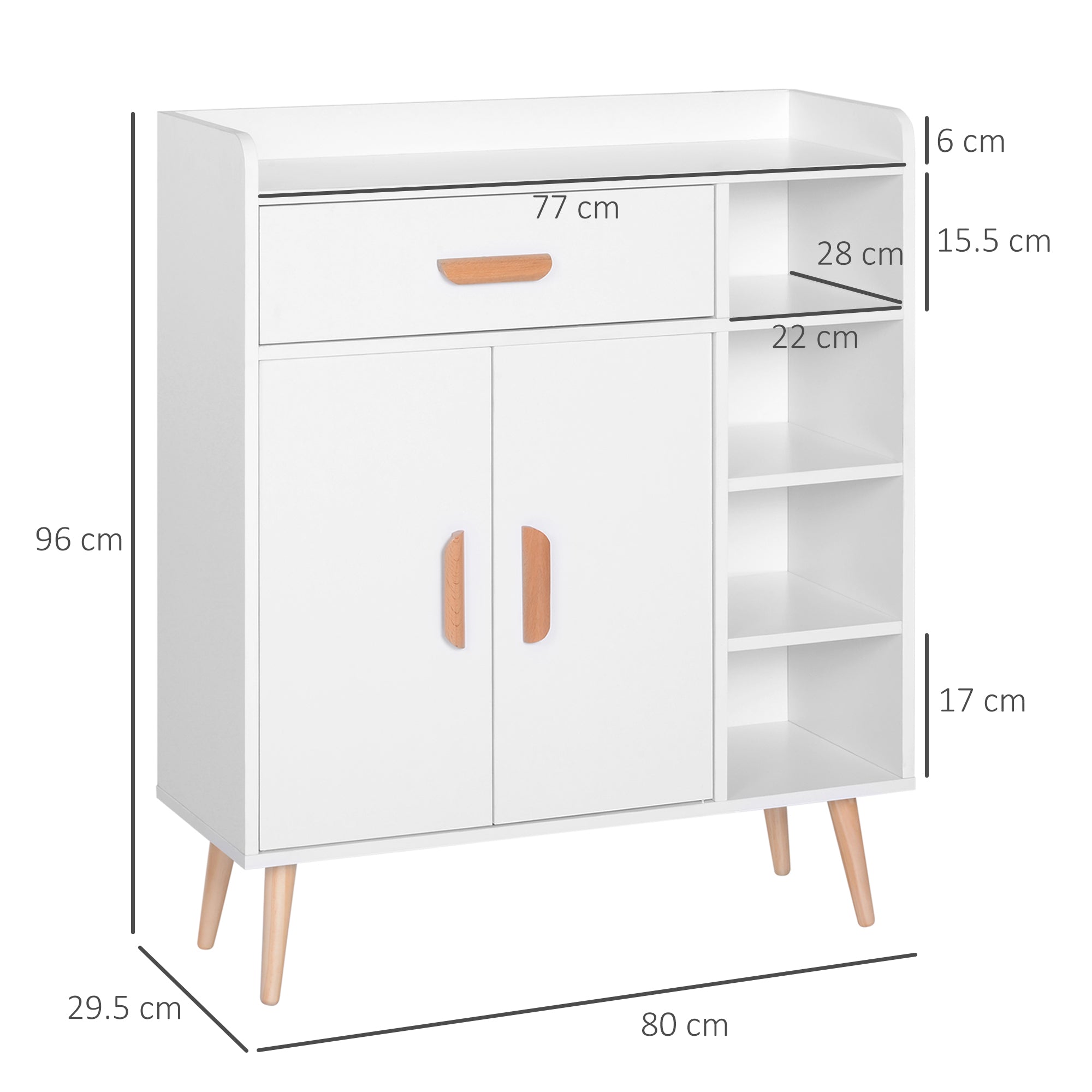 HOMCOM Sideboard Side Cabinet Floor Cupboard with Storage Drawer for Hallway, Kitchen, Bedroom, Living Room, White - Inspirely