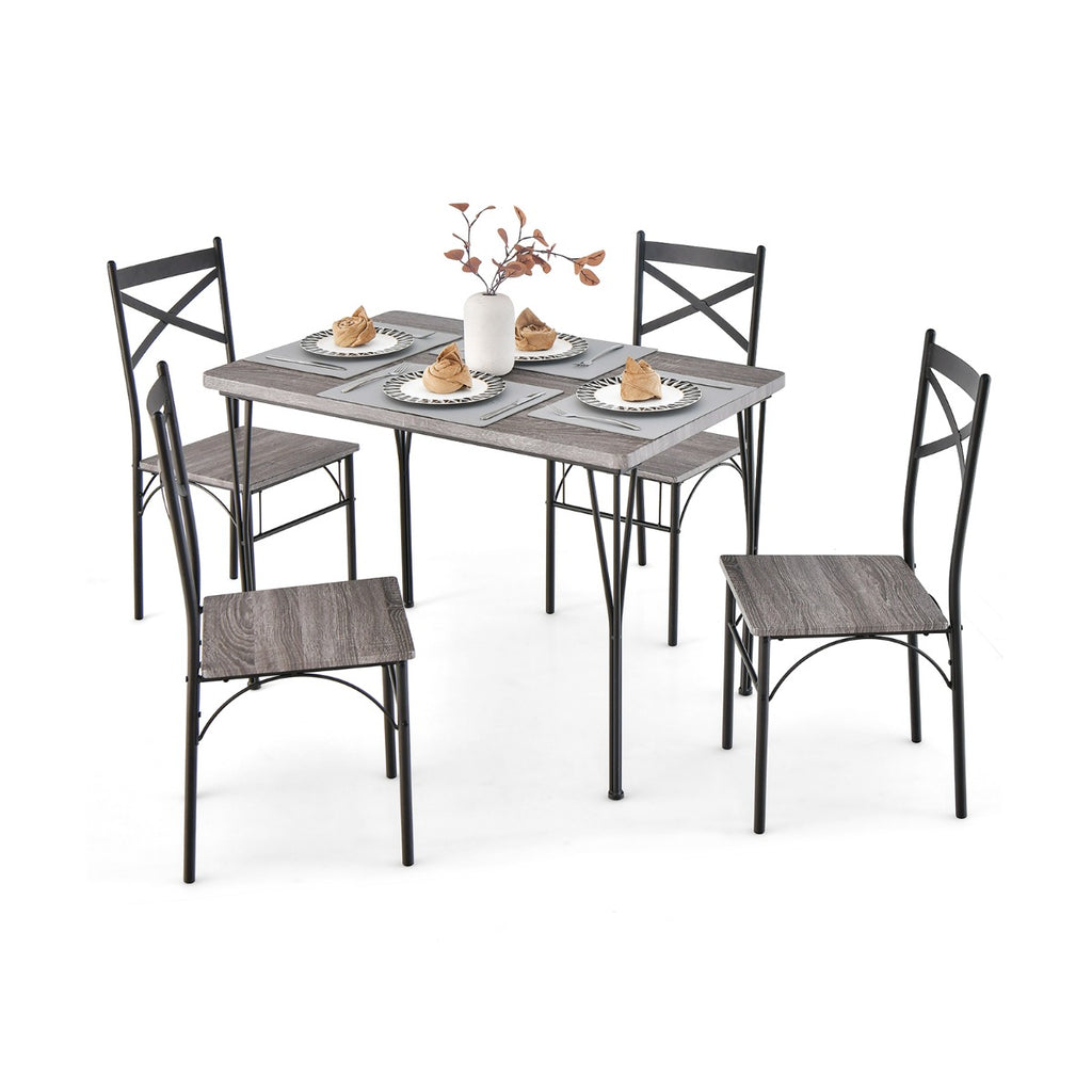 5-Piece Dining Table Set with Metal Frame-Grey
