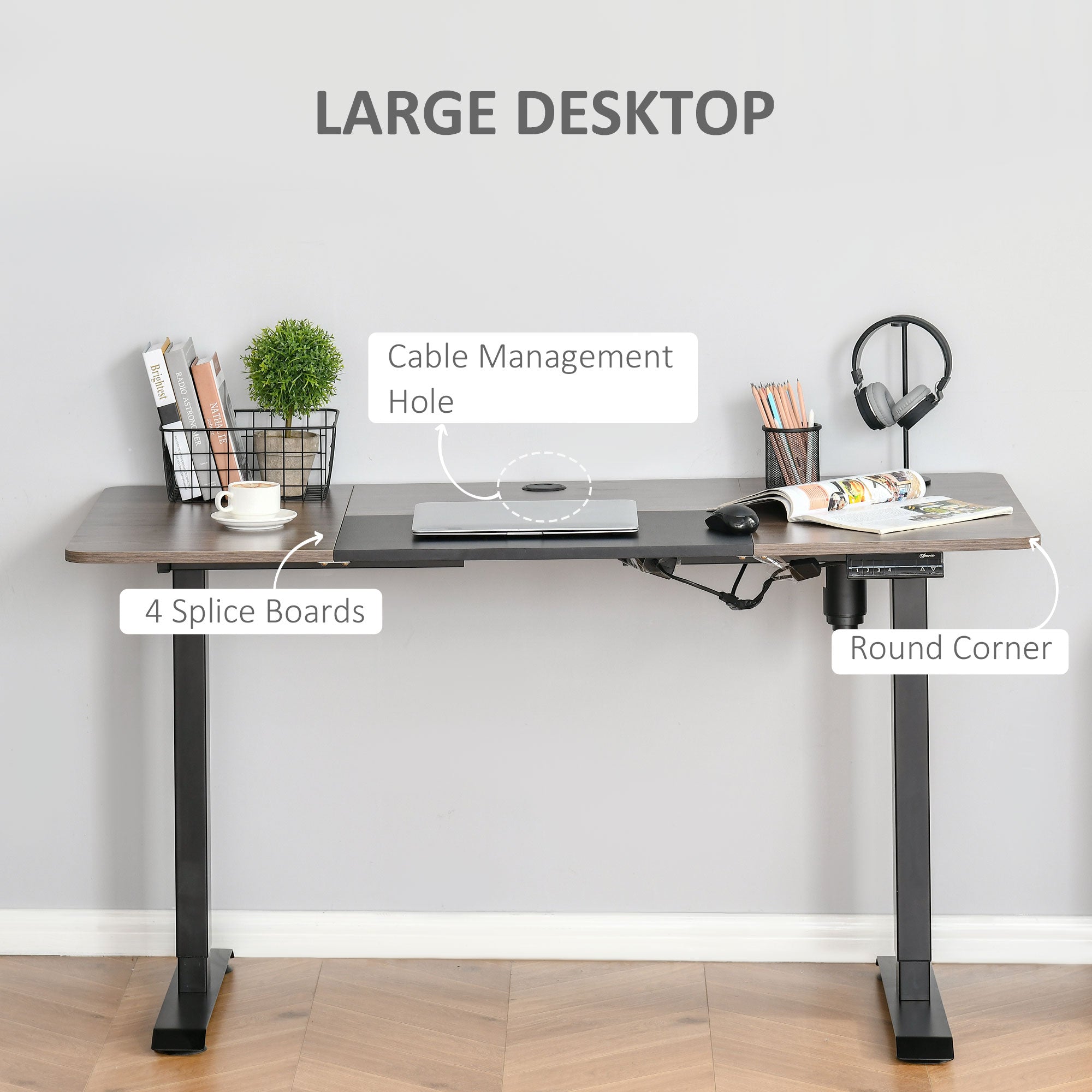 Vinsetto Height Adjustable Electric Standing Desk with 4 Automatic Memory Preset 140cm x 70cm Tabletop Stand Up Desk for Home Office - Inspirely