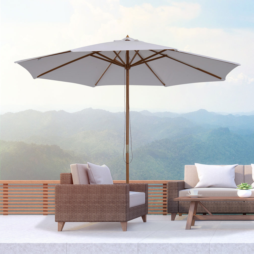 Outsunny 3(m) Fir Wooden Parasol Garden Umbrellas 8 Ribs Bamboo Sun Shade Patio Outdoor Umbrella Canopy, Cream White - Inspirely