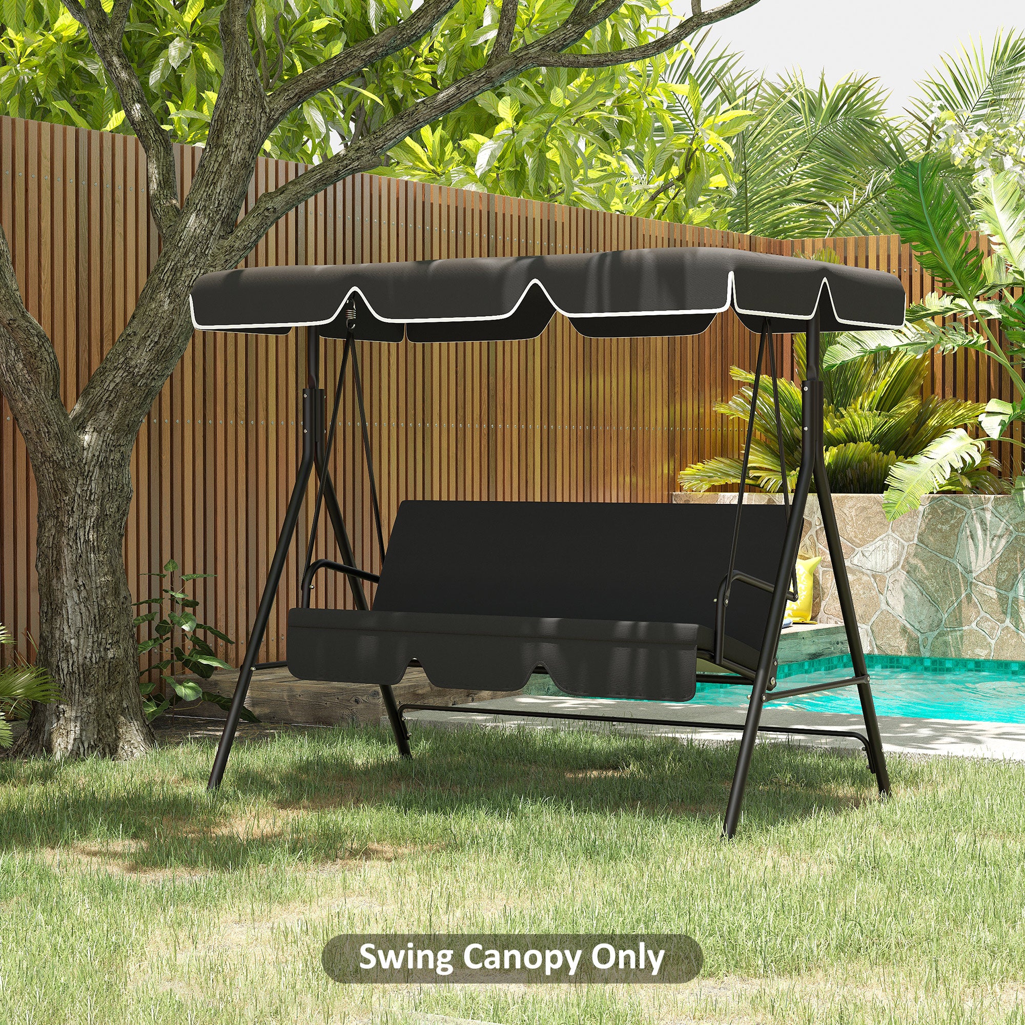 Outsunny 2 Seater Garden Swing Canopy Replacement Cover, UV50+ Sun Shade (Canopy Only), Black