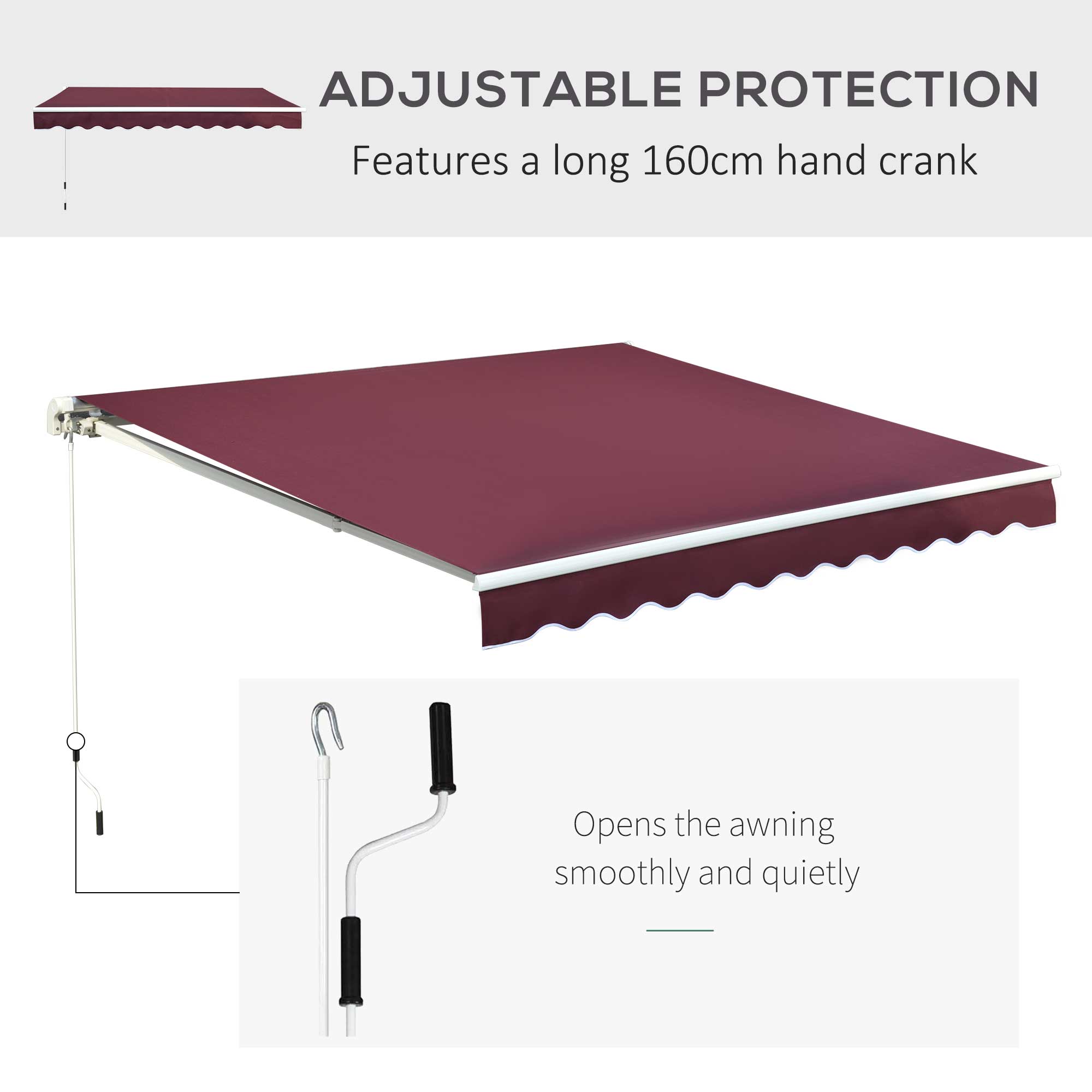 Outsunny Garden Patio Manual Retractable Awning Canopy Sun Shade Shelter, 3x2.5 m-Red - Inspirely