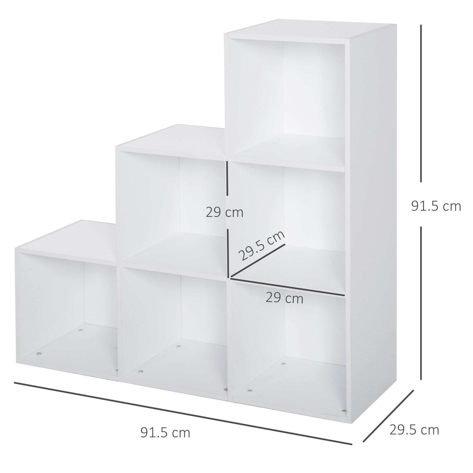 HOMCOM 3-tier Step 6 Cubes Storage Unit Particle Board Cabinet Bookcase Organiser Home Office Shelves - White - Inspirely