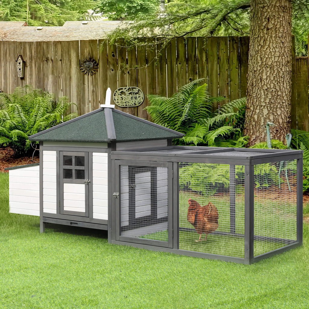 PawHut Chicken Coop Small Animal Pet Cage Wooden Chicken Hutch w/ Nesting Box Outdoor Run Backyard - Inspirely