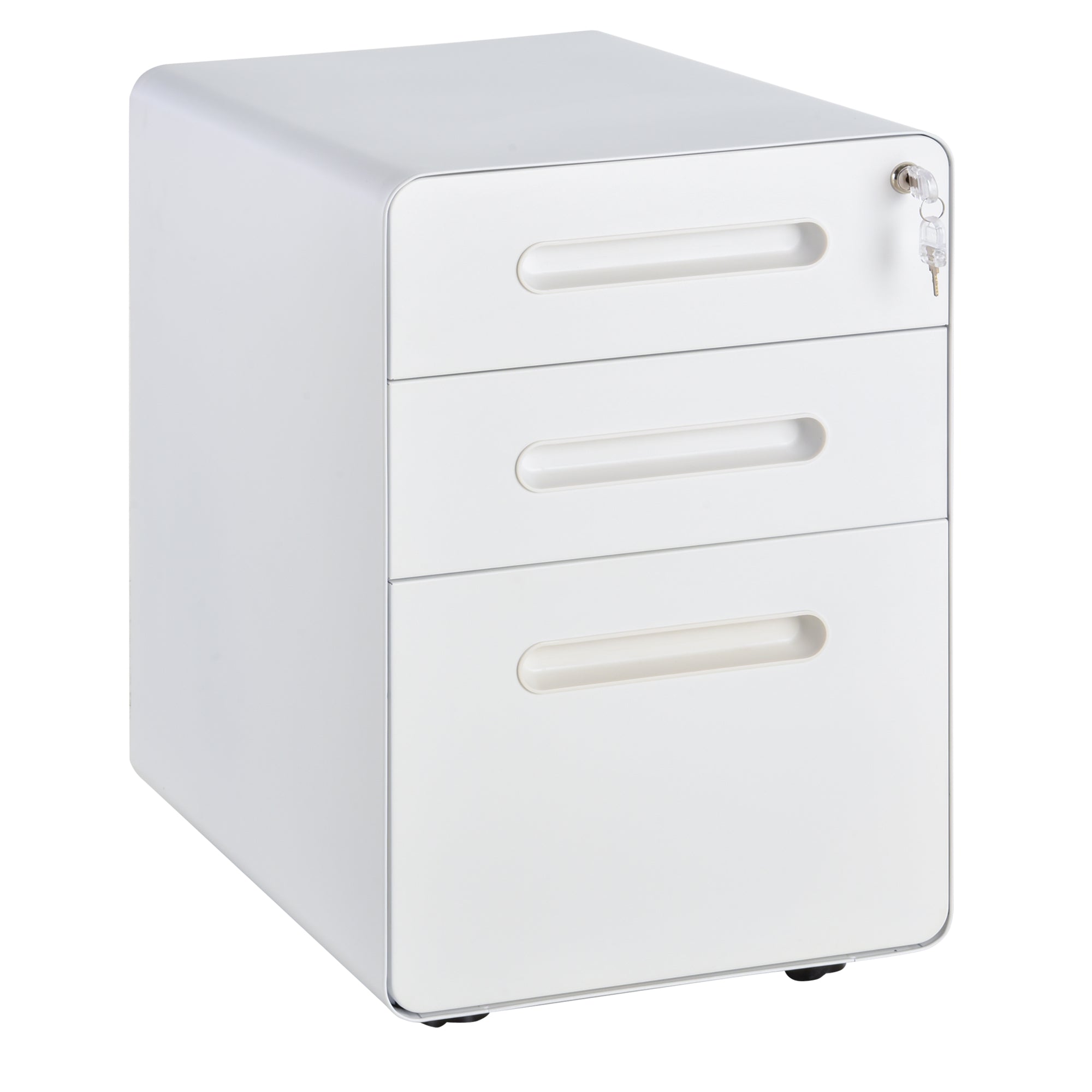 Vinsetto Fully Assembled 3-Drawer Mobile File Cabinet Lockable All-Metal Rolling Vertical File Cabinet White - Inspirely