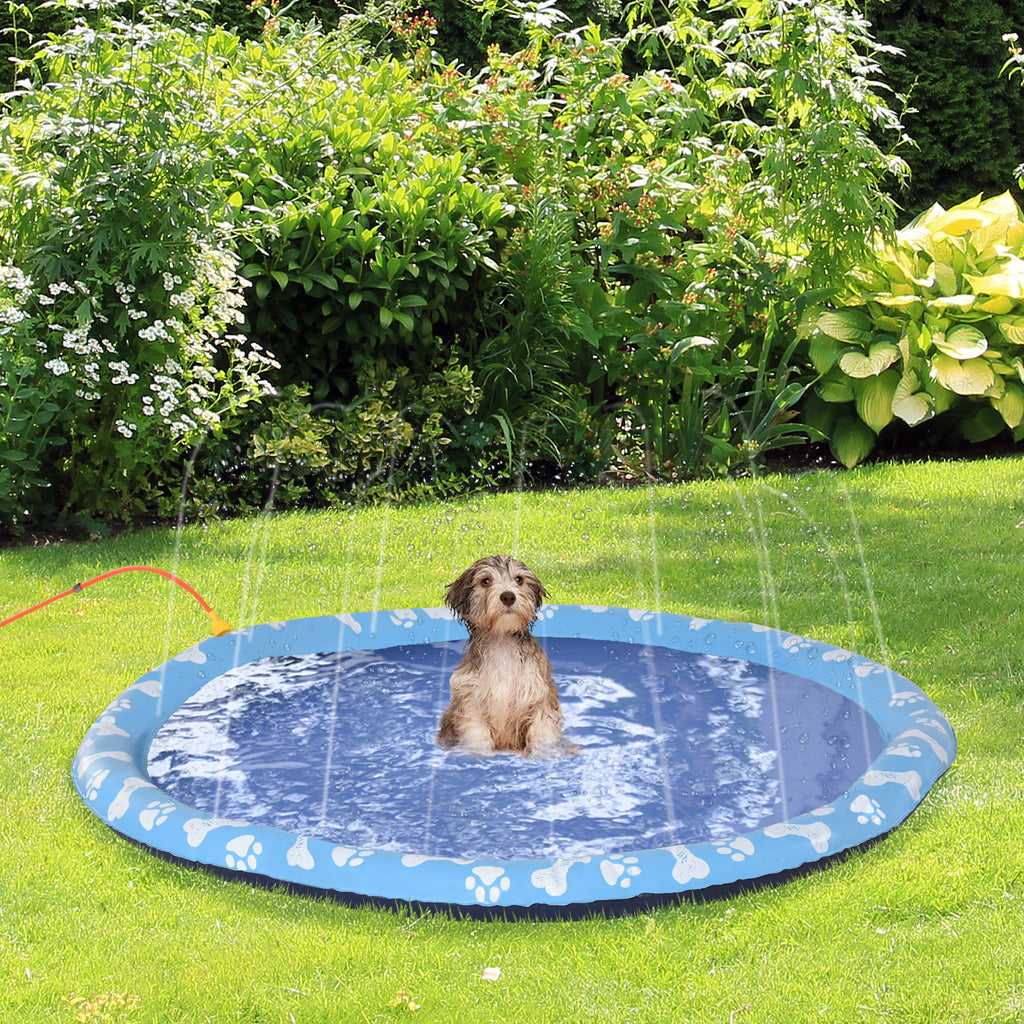 PawHut 170cm Splash Pad Sprinkler for Pets Dog Bath Pool Water Game Mat Toy Non-slip Outdoor Backyard, Blue