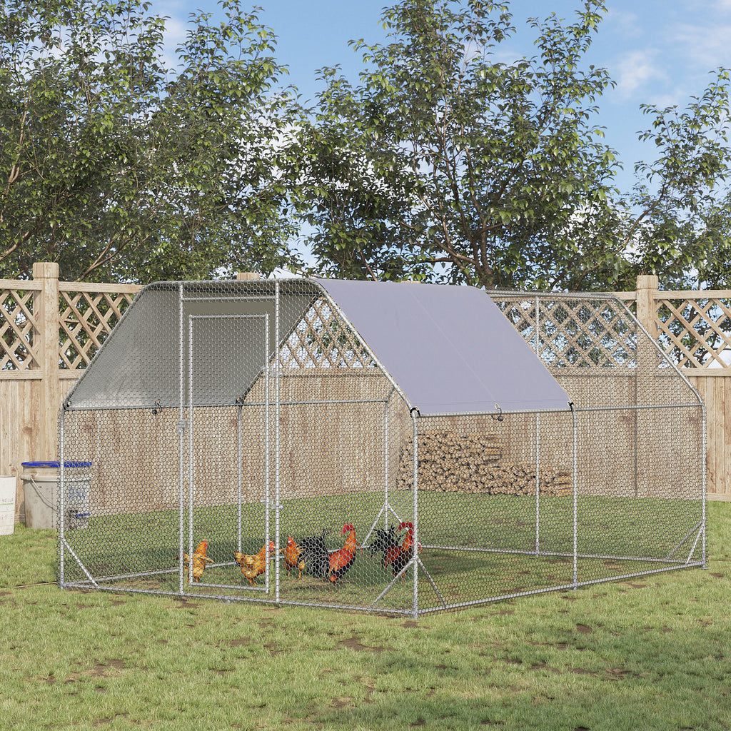 PawHut Chicken Run with Roof, Walk In Chicken Coop for 10-12 Chickens, Hen House Duck Pen Outdoor, 380x280x195 cm