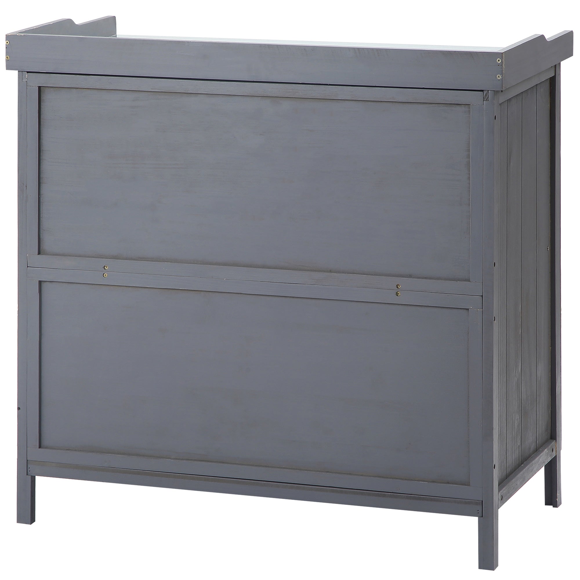 Outsunny Wooden Garden Storage Shed Tool Cabinet Organiser w/ Potting Bench Table, Two Shelves, 98 x 48 x 95.5 cm, Grey