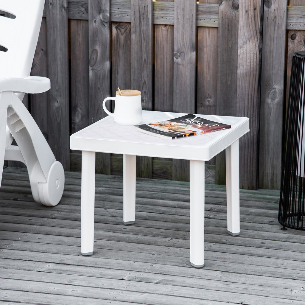 Outsunny Garden Side Table Outdoor Square Coffee End Table for Drink Snack, White - Inspirely